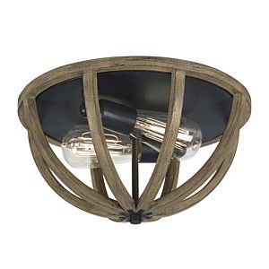 Visual Comfort Studio Allier 2-Light Ceiling Light in Weathered Oak Wood And Antique Forged Iron by Sean Lavin