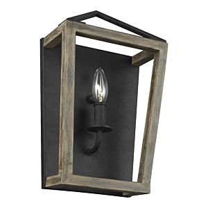 Visual Comfort Studio Gannet Wall Sconce in Weathered Oak Wood And Antique Forged Iron by Sean Lavin