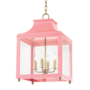 Mitzi Leigh 4 Light 25 Inch Pendant Light in Aged Brass and Pink