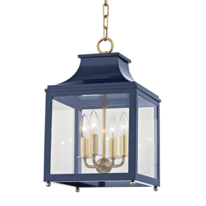 Mitzi Leigh 4 Light 19 Inch Mini Pendant in Aged Brass and Navy