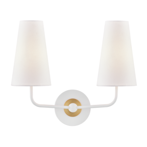 Mitzi Merri Two Light Wall Sconce in Aged Brass and White