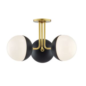 Mitzi Renee 3 Light Ceiling Light in Aged Brass and Black