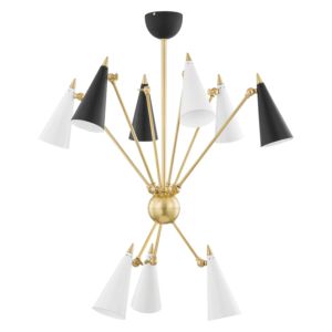 Mitzi Moxie 9 Light Chandelier in Aged Brass, Black and White