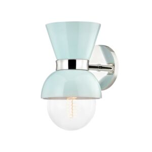 Gillian 1-Light Wall Sconce in Polished Nickel with Ceramic Gloss Robins Egg Blue