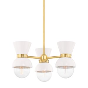 Gillian 3-Light Semi-Flush Mount Ceiling Light in Aged Brass with Ceramic Gloss Cream