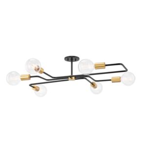 Jena 6-Light Semi-Flush Mount Ceiling Light in Aged Brass with Textured Black