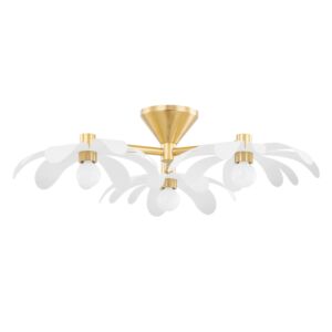 Twiggy 3-Light Semi-Flush Mount Ceiling Light in Aged Brass with Textured White