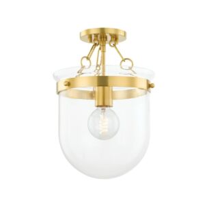 Dunbar 1-Light Semi-Flush Mount Ceiling Light in Aged Brass