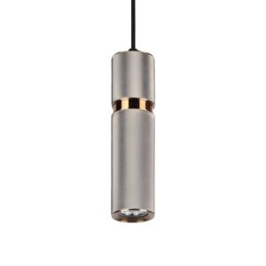 Cicada 1-Light Pendant in Knurled Light Grey With Brass Accents