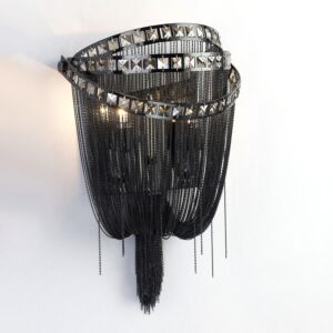 Wilshire Blvd. 2-Light Wall Sconce in Black Chrome with Smoke Crystal