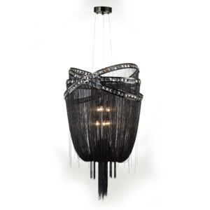Wilshire Blvd 6-Light Chandelier in Black Chrome with Smoke Crystal