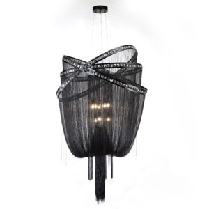 Wilshire Blvd. 9-Light Chandelier in Black Chrome with Smoke Crystal