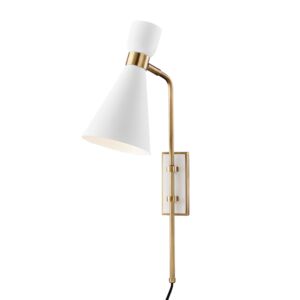 Willa 1-Light Wall Sconce With Plug Light in Aged Brass with Soft Off White