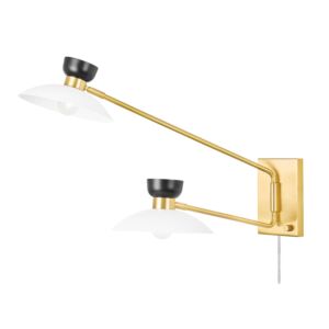 Whitley 2-Light Wall Sconce Plug In Light in Aged Brass
