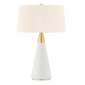Jen 1-Light Table Lamp in Aged Brass with Cream Linen