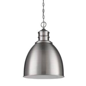 Colby 1-Light Satin Nickel Pendant With Gloss White Interior Shade