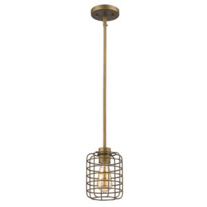 Lynden 1-Light Raw Brass Pendant With Wire Cage Shade