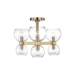 Londyn 6-Light Semi-Flush Mount Ceiling Light in Burnished Brass with Clear Glass