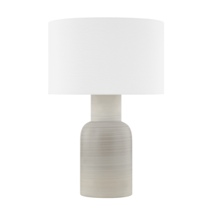 Breezy Point 1-Light Table Lamp in Aged Brass With Matte Dune Ceramic