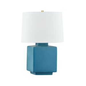 Hawley 1-Light Table Lamp in Aged Brass with Ceramic Gloss Turquoise