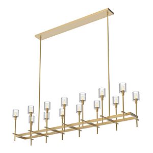 Alora Salita 14 Light Linear Pendant in Vintage Brass And Ribbed Crystal