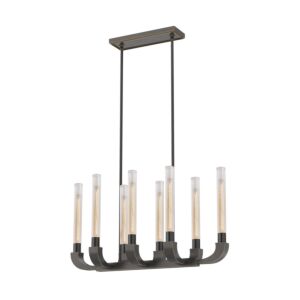 Flute 8-Light Island Pendant in Ribbed Glass with Urban Bronze