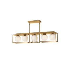 Amelia 5-Light Linear Pendant in Aged Gold with Opal Glass