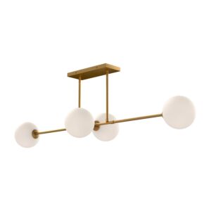 Cassia 4-Light Linear Pendant in Aged Gold with Opal Glass