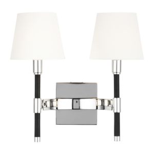 Visual Comfort Studio Katie 2-Light Wall Sconce in Polished Nickel And Black Leather by Ralph Lauren