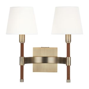 Visual Comfort Studio Katie 2-Light Wall Sconce in Time Worn Brass And Saddle Leather by Ralph Lauren