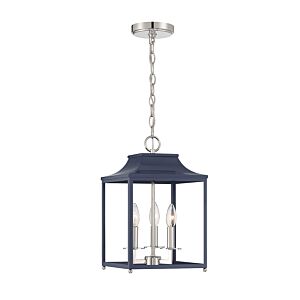 3-Light Pendant in Navy Blue with Polished Nickel