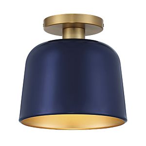 Meridian 1 Light Ceiling Light in Navy Blue with Natural Brass