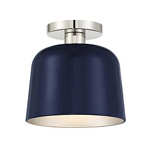 Meridian 1 Light Ceiling Light in Navy Blue with Polished Nickel