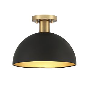1-Light Ceiling Light in Matte Black with Natural Brass