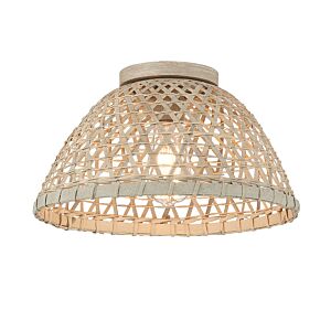 1-Light Ceiling Light in Matte Black and Natural Rattan