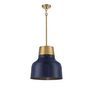 1-Light Pendant in Navy Blue with Natural Brass