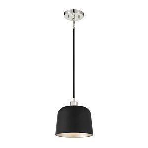 Meridian 1 Light Pendant in Matte Black with Polished Nickel