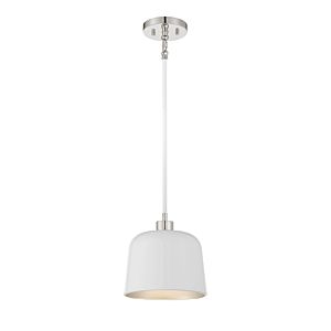 Meridian 1 Light Pendant in White with Polished Nickel