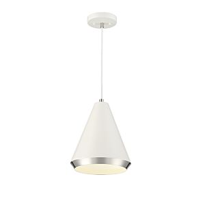 Meridian 1 Light Pendant in White with Polished Nickel