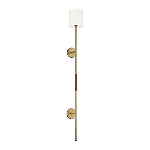 1-Light Wall Sconce in Natural Brass with Leather Accent
