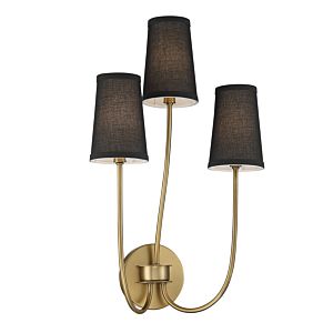 Meridian 3 Light Wall Sconce in Natural Brass