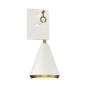 1-Light Wall Sconce in White with Natural Brass