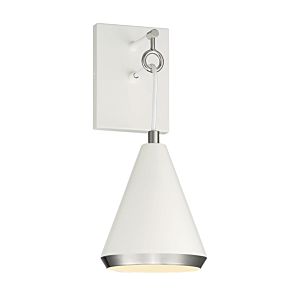 1-Light Wall Sconce in White with Polished Nickel