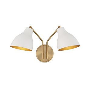 2-Light Wall Sconce in White with Natural Brass