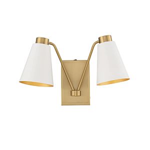Meridian 2 Light Wall Sconce in White with Natural Brass