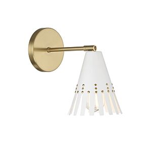 1-Light Adjustable Wall Sconce in White with Natural Brass
