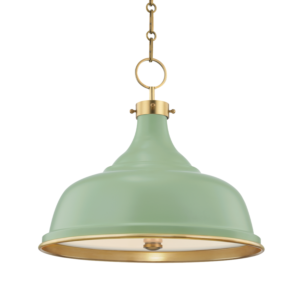 Hudson Valley Painted No.1 by Mark D. Sikes 3 Light Pendant Light in Aged Brass and Leaf Green