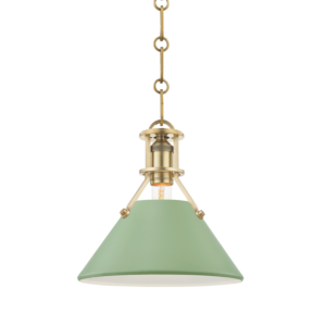 Hudson Valley Painted No.2 by Mark D. Sikes Mini Pendant in Aged Brass and Leaf Green