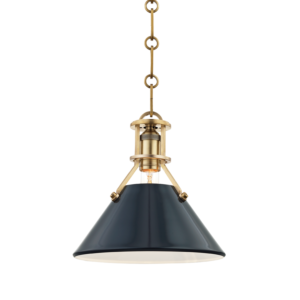 Hudson Valley Painted No.2 by Mark D. Sikes 9.5 Inch Mini Pendant in Aged Brass and Darkest Blue