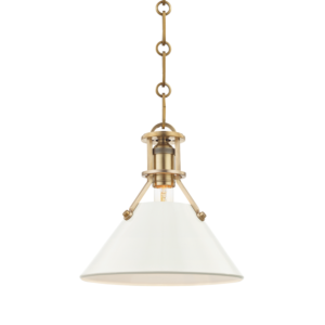 Hudson Valley Painted No.2 by Mark D. Sikes 9.5 Inch Mini Pendant in Aged Brass and Off White